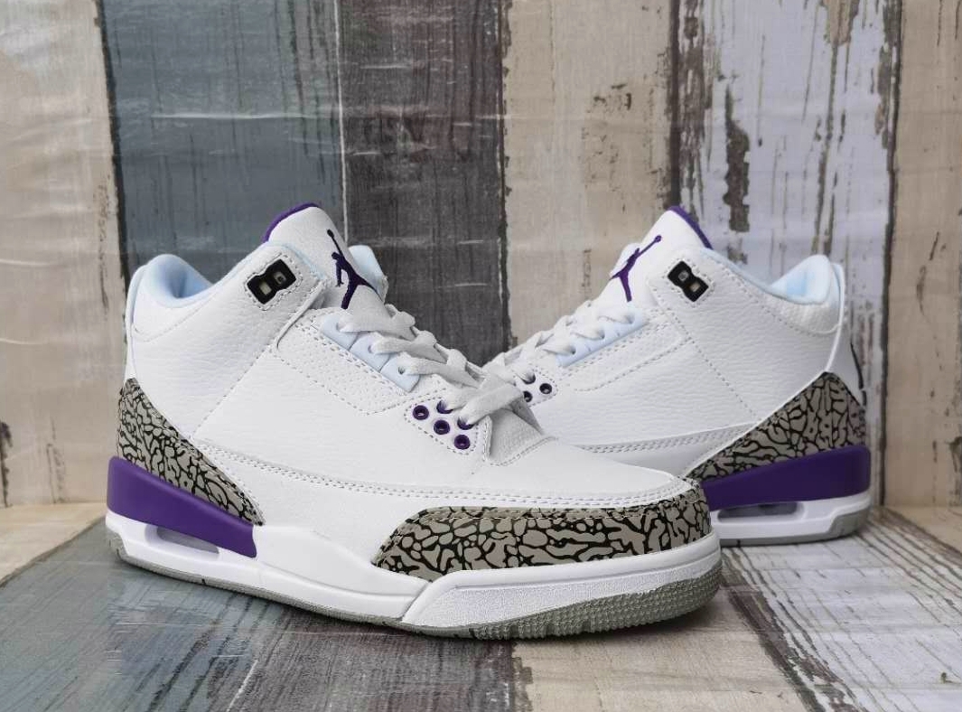 2020 Air Jordan 3 Retro White Purple Grey Shoes